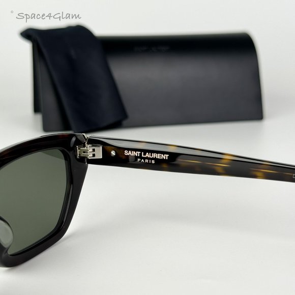 NEW Saint Laurent SLM127/F 002 Havana Green Cat Eye Women Sunglasses - Picture 9 of 12
